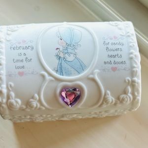 Porcelain white treasure box Birthstone Amethyst for February. Precious Moments